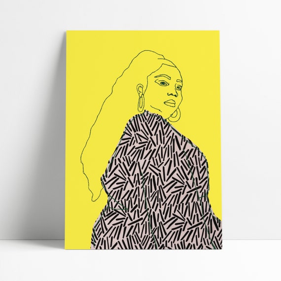 Lizzo Art Print | Bright Yellow | Embroidered Art | Line Drawing