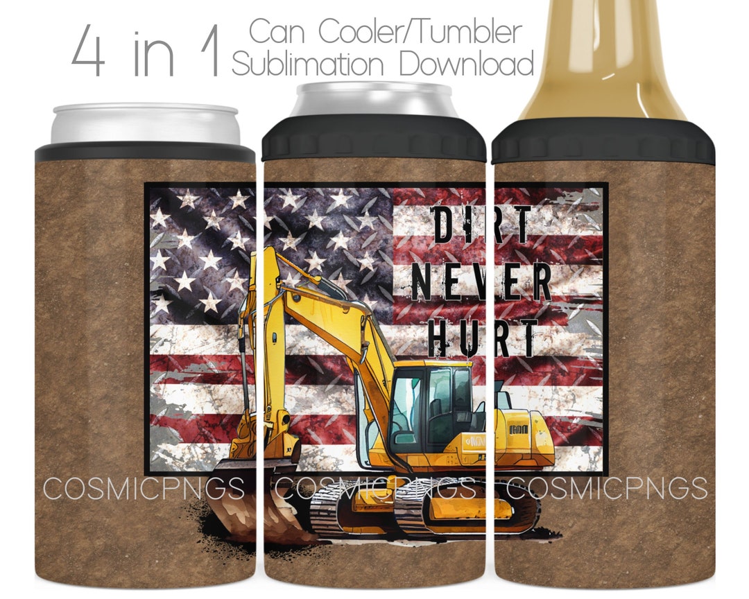Excavator 4 in 1 Can Cooler Sublimation Wrap PNG American Flag ...