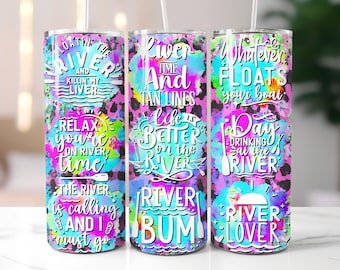River Life Tumbler Wrap: Tie-Dye River Bum Design (PNG Download)