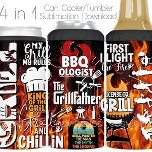 Enfriador de latas 4 en 1 para papá, envoltura de sublimación PNG, enfriador de cerveza 4 en 1 para papá, envoltura de vaso, envoltura de sublimación, diseño de parrilla para papá, descarga digital
