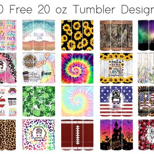 Pu&ograve; includere: Una collezione di venti design di bicchieri da 20 once. I design includono girasoli, tie-dye, camouflage e temi patriottici. Altri design presentano testo come "Just a girl who loves sunflowers" e "Let it Snow."