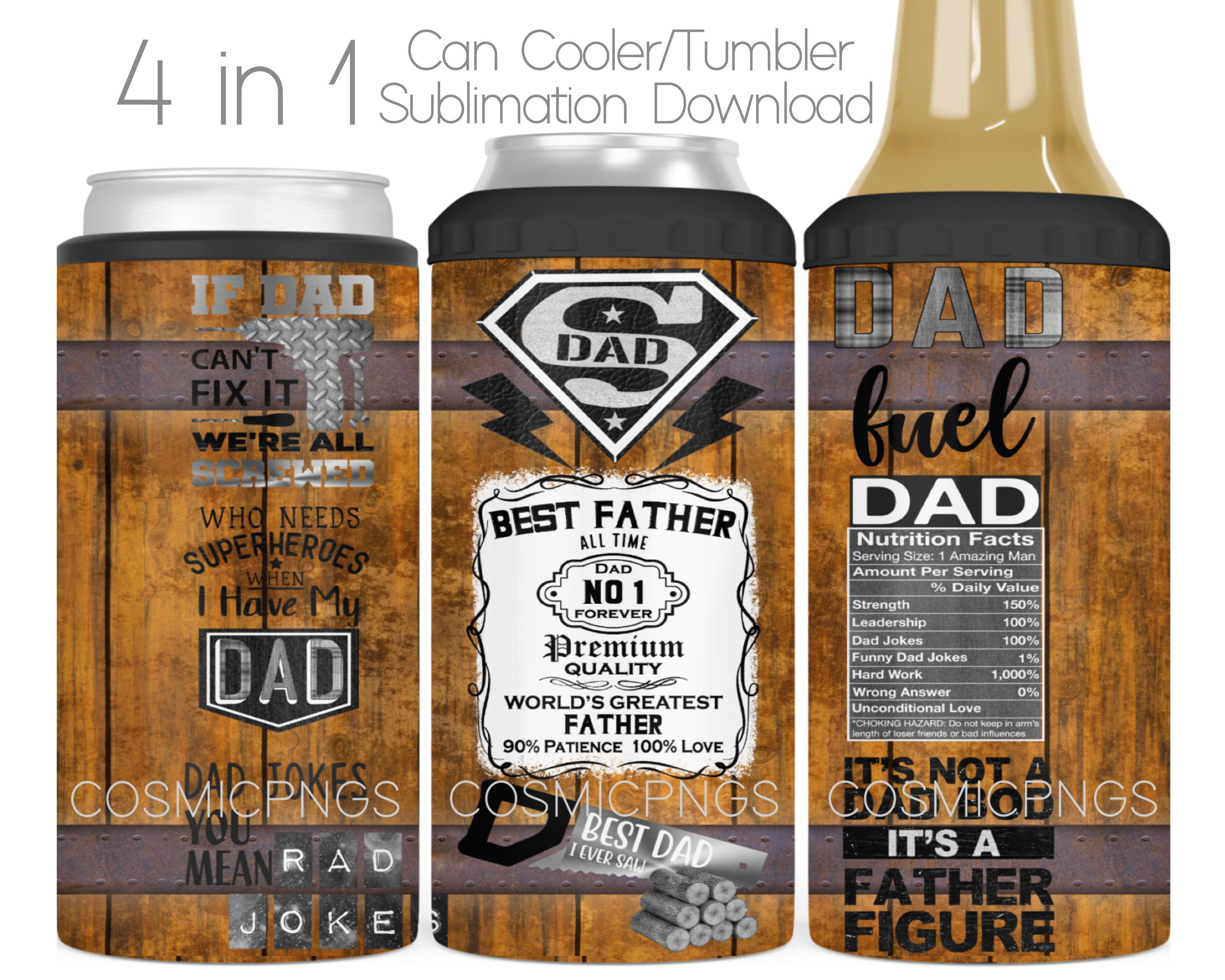 Best Dad 4 in 1 Can Cooler Sublimation Wrap Design PNG Dad Birthday 4 in 1  Cooler Tumbler Cup Father's Day Full Wrap Digital Download File 