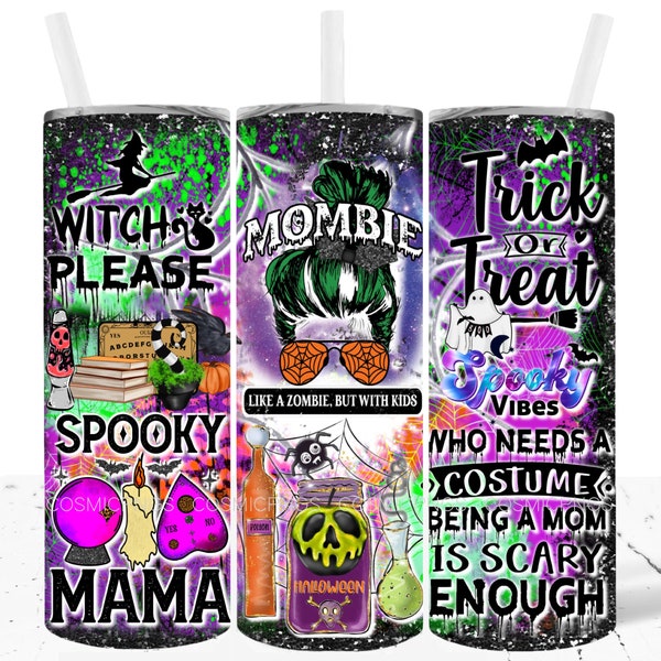 Funny Mom Halloween Tumbler Wrap Sublimation 20 oz Mombie Tumbler Design Like a Zombie but With Kids Digital Download Spooky Mama Witch
