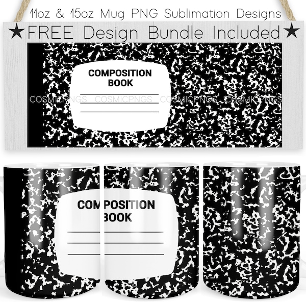 11oz & 15oz mug template composition book design png add name teacher sublimation mug template mug press sublimation wrap mug design