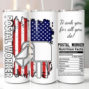 Emballage de gobelet de postier PNG design sublimation cadeau d'appréciation de postier maigre 20 oz en téléchargement numérique