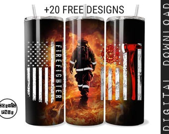 Firefighter Tumbler Wrap: American Flag Sublimation Design (PNG Digital Download)