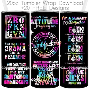 Funny tumbler wrap sublimation png 20oz skinny design sweary sarcastic quotes tumbler template digital download adult R18