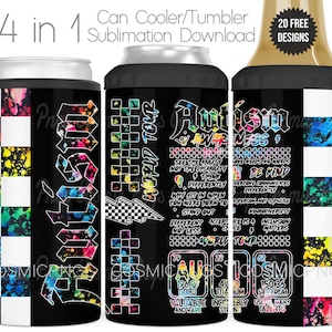 Autism Awareness 4-in-1 blikje koeler sublimatie wrap ontwerp PNG Autism World Tour Quotes geruite 4in1 koeler Tumbler Cup digitale download
