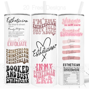 Esthetician tumbler wrap sublimation png 20oz skinny design esthetician quotes tumbler template digital download
