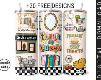 Envoltura de vaso de segunda mano PNG Sublimación Diseño de tienda de segunda mano Descarga digital