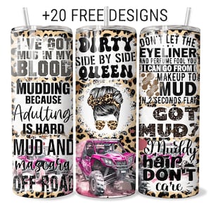 Off Road Tumbler Wrap: Leopard Messy Bun, Mud & Mascara (PNG Digital Download)