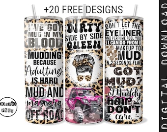 Off Road Tumbler Wrap: Leopard Messy Bun, Mud & Mascara (PNG Digital Download)