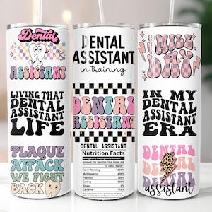 Envoltório de copo de 20 oz para estudante de assistente de dentista PNG Design engraçado retrô de sublimação para assistente de dentista Download digital Presente para estudante de faculdade de odontologia