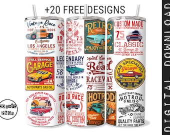 Classic Car Tumbler Sublimation Design: Hot Rod, Racing (PNG Digital Download)