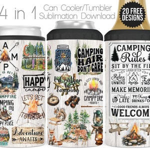 Campeggio 4 in 1 Can Cooler Sublimazione Wrap PNG Camper Camping Quotes 4 in 1 Cooler Tumbler Cup Full Wrap Sublimazione Design Download digitale