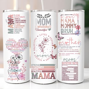 Gobelet maman wrap 20 oz design fin sublimation beau gobelet fort aimé PNG fête des mères citation Design Wrap téléchargement numérique maman maman