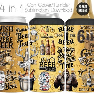 Grappig bier 4-in-1 blikkoelerverpakking PNG Ik heb een biertje nodig 16oz koeler beker wrap sublimatieontwerp downloaden I Don't Get Drunk I Get Awesome