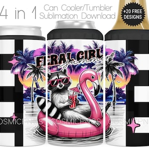 Divertido diseño de sublimación para enfriador de latas de verano: Mapache en flotador (Descarga digital) imagen 1