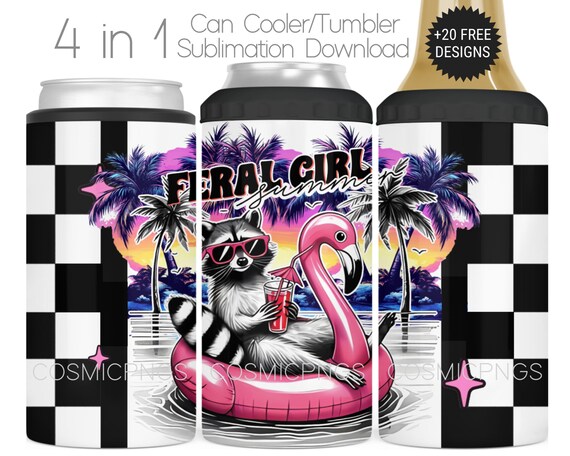 Funny Summer Can Cooler Sublimation Design: Raccoon on Float (Digital Download)
