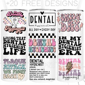 Embrulho para copo de 20 oz para higienista dental retrô PNG Design engraçado de sublimação para vida odontológica Download digital para presentes de higienista