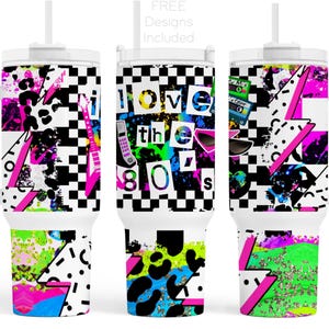 Sublimation PNG pour gobelet 40 oz des années 80 J'aime les années 80 40 oz Tumbler Wrap néon coloré Design des années 1980 en téléchargement numérique