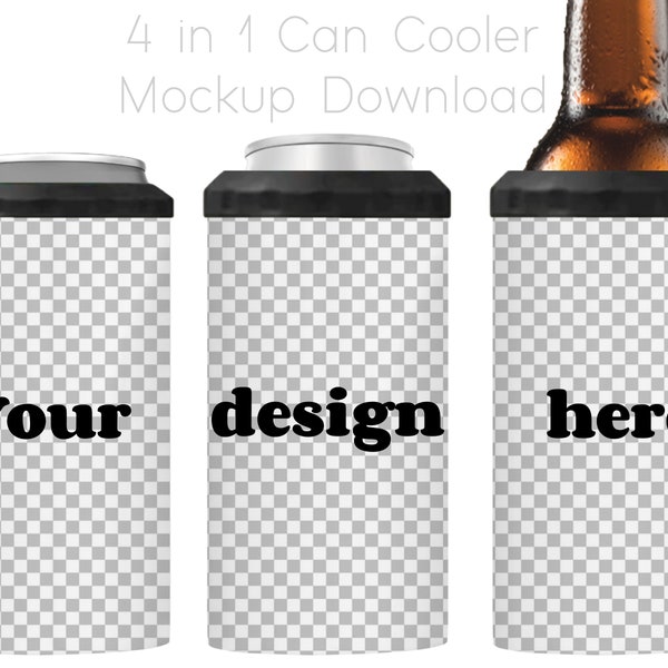 4 in 1 Can Cooler Mockup Design 4in1 Cooler Tumbler Cup Mockup with Transparent Product Background Digital Download PNG Full Wrap View