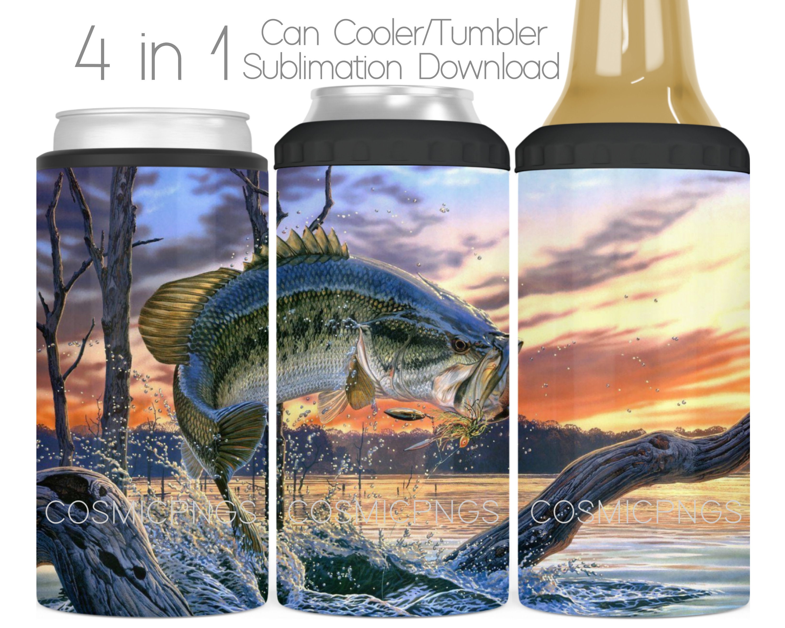 Fishing 4 in 1 Can Cooler Sublimation Wrap PNG Fisherman 4 in 1