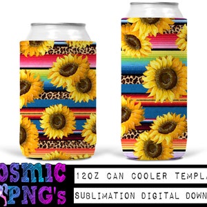 Sunflower serape leopard 12oz Can Cooler Template png southwestern 12oz Slim Template Can Cooler Full Wrap Sublimation Digital Downloads