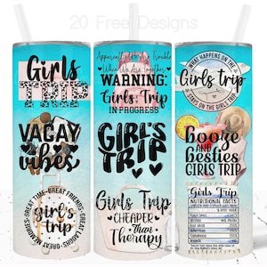 Vaso delgado de 20 oz para viaje a la playa de chicas, descarga digital por sublimación, diseño de vaso para viaje a la playa de amigos en progreso, más económico que la terapia