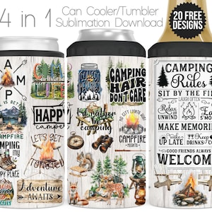 Envoltura de sublimación para enfriador de latas 4 en 1, diseño de sublimación para vaso, enfriador, diseño de sublimación para campistas felices, descarga digital