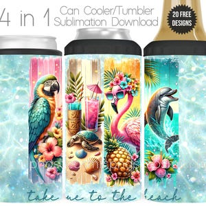 Strand kann Kühler wickeln Sublimation Beachy Flamingo Meeresschildkröte Delphin Design Cooler Becher Tasse Digitaler Download Nimm mich zum Strand Zitat