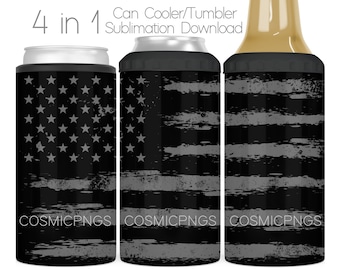 American Flag 4-in-1 Can Cooler Sublimation Design PNG (Digital Download)