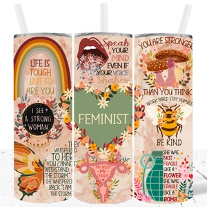 Vintage Feminist tumbler Wrap 20oz skinny sublimation design png Positive affirmation quotes tumbler digital download Tumbler template