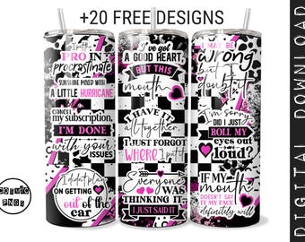 Snarky Quotes Tumbler Wrap, Leopard & Lightning Design (20oz Skinny Tumbler PNG Digital Download)