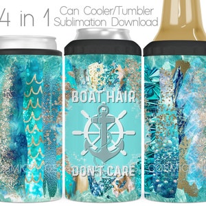 Bootfahren 4 in 1 Dosenkühler Sublimationsverpackung Design PNG Boothaar Don't Care 4 in 1 Cooler Tumbler Cup Digitaler Download Datei 4in1 Full Wrap