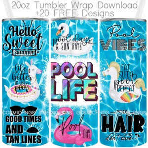 Pool Tumbler Wrap: Summer Vibes Design (PNG Digital Download)