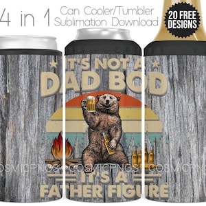 Funny Dad 4 in 1 Can Cooler Sublimation Wrap PNG Beer Design Digital Download