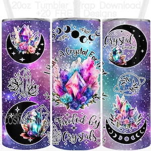 Tengo un cristal para ese vaso delgado de 20 oz, envoltura tipo PNG, sublimación, galaxia, luna, alimentado por Crystals Hoarder, descarga de diseño recto