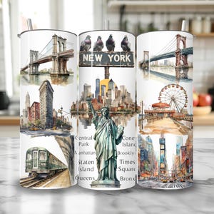 Envoltório de copo da cidade de Nova York, sublimação png, copo fino de 20 onças da cidade de Nova York, download digital, design, Estátua da Liberdade, viagem de férias em Nova York