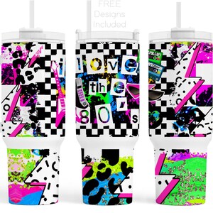 80s 40oz Tumbler Wrap Sublimation PNG I LOve the 80's 40 oz Tumbler Wrap 1980's Design Digital Download