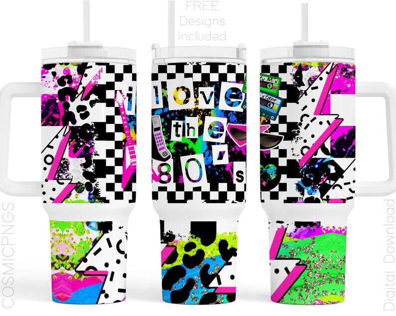 80s 40oz Tumbler Wrap Sublimation PNG I LOve the 80's 40 oz Tumbler Wrap 1980's Design Digital Download