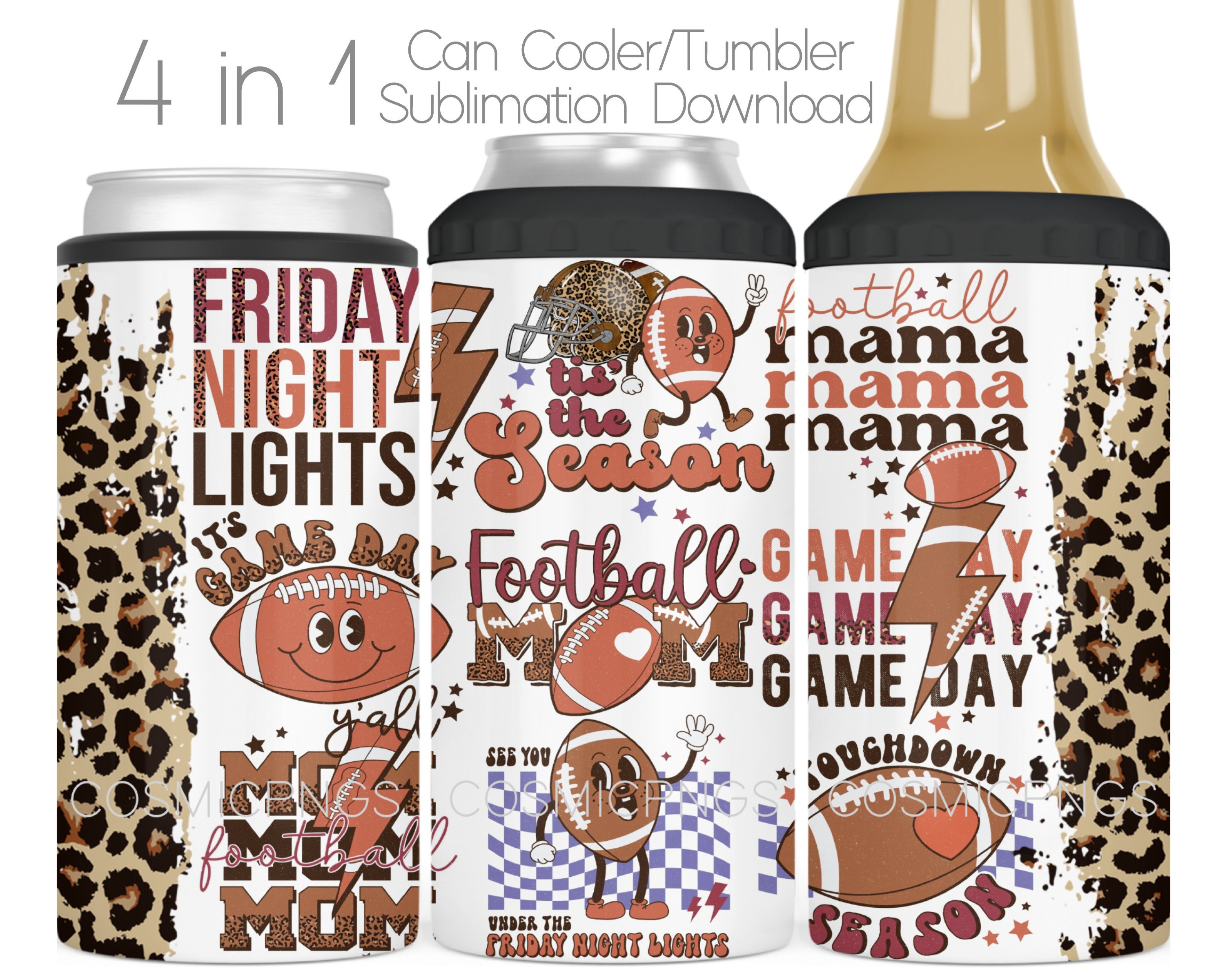 Football Mom 4 in 1 Can Cooler Sublimation Wrap PNG Retro - Etsy