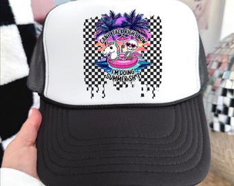 Funny Summer Trucker Hat Design: Sarcastic Skeleton PNG Digital Download