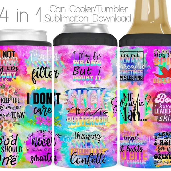 Citations sarcastiques drôles Boîte 4 en 1 isotherme Sublimation Wrap Sassy Cooler Tumbler Cup Wrap Sublimation Design Téléchargement numérique Design sarcastique