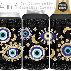 邪眼4 in 1缶クーラー昇華ラップPNG 邪眼デザイン4 in 1クーラータンブラーカップラップデジタルダウンロード