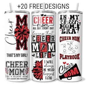 Adesivo per bicchiere termico "Cheer Mom" rosso e nero, formato PNG, per sublimazione, per bicchiere termico skinny da 20 oz. immagine 1