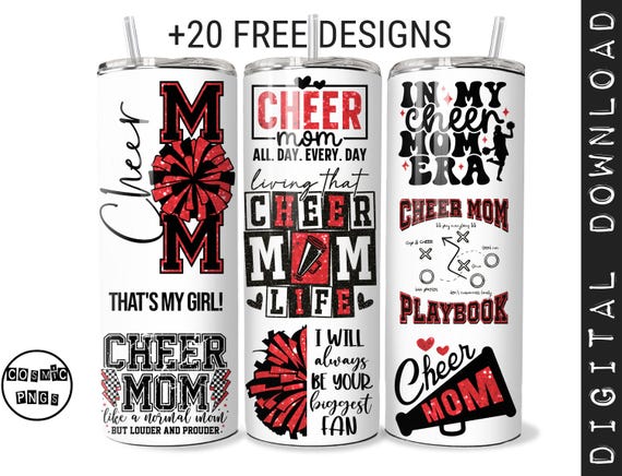 Cheer Mom Tumbler Wrap Red And Black 20oz Skinny Tumbler PNG Sublimation Digital Download