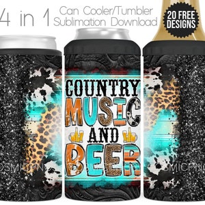 Emballage isotherme pour sublimation pour canette 4 en 1 Country Music et bière, gobelet isotherme 4 en 1 pour sublimation, téléchargement