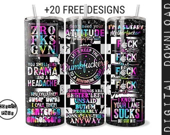 Adesivo per bicchiere termico con citazioni sarcastiche: design a sublimazione "Sweary 20oz Skinny" (download digitale PNG)
