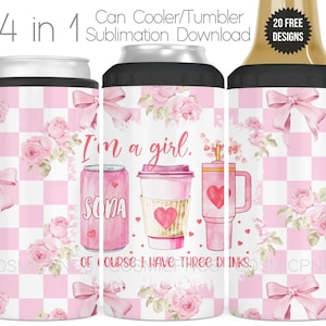 Coquette Can Cooler Sublimation Wrap: Girly Bow Design (PNG Digital Download)